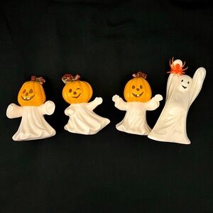 Handmade / 4~Ceramic Ghost’s~3 With Happy Adorable Pumpkin Heads
